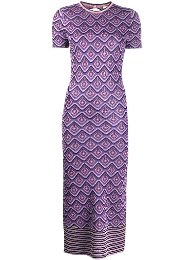 Shop Rabanne Metallized Knitted Midi Dress In Purple