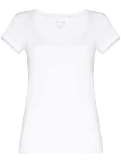Shop Frame Le Mid Rise Scoop T-shirt In White