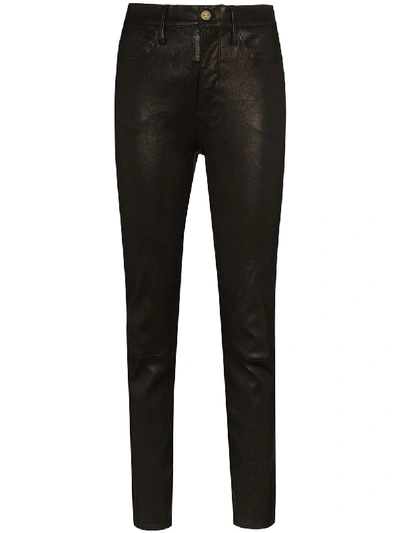 Shop Frame Mid-rise Slim-fit Trousers In Black
