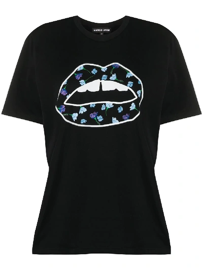 Shop Markus Lupfer Alex Floral Lip-print T-shirt In Black