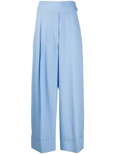 Shop Sara Battaglia Crepe Wide-leg Trousers In Blue