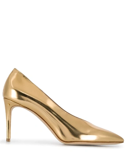 Shop Laurence Dacade Metallic Pointed Pumps In Gold