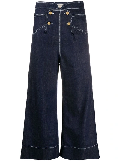 Shop Temperley London Fontana High-rise Wide-leg Cropped Jeans In Blue