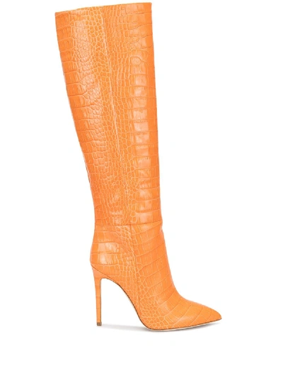 Shop Paris Texas Kniehohe Stiefel Mit Kroko-effekt In Orange