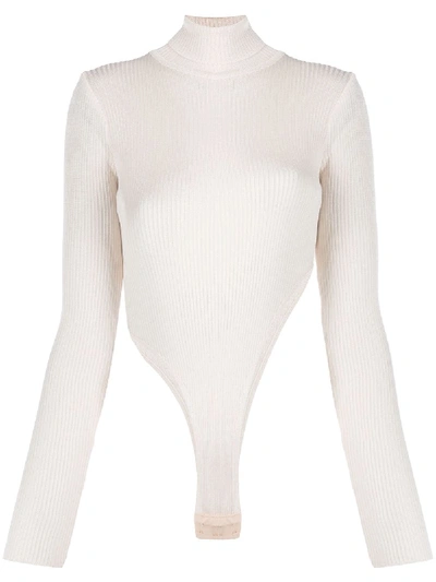 Shop Bevza Knitted Asymmetric Bodysuit In Neutrals