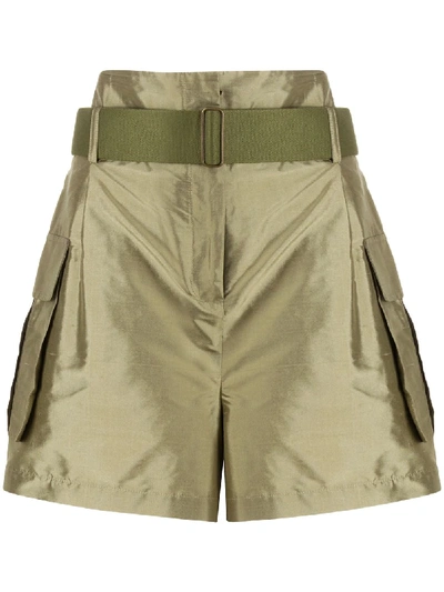 Shop Erika Cavallini High-rise Silk Shorts In Green