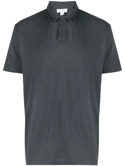 Shop Sunspel Linen Blend Polo Shirt In Grey