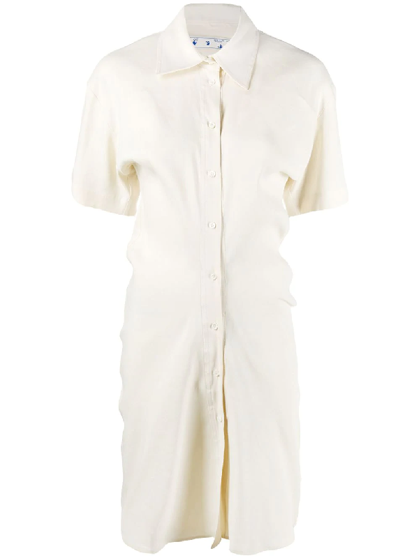 white ruched shirt dress