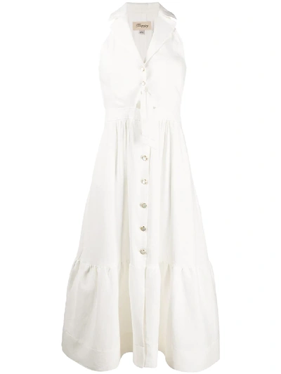 Shop Temperley London Sophia Tie-waist Sleeveless Shirt Dress In White