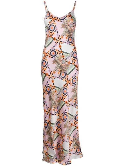 Shop Temperley London Vivean Geometric-print Satin Dress In Pink