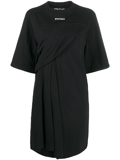 Shop Palm Angels Logo Printed T-shirt Dress In Black