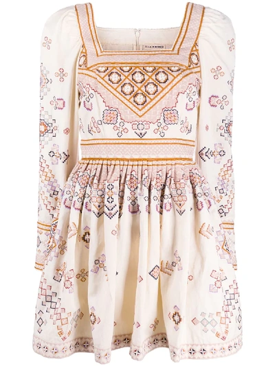 Shop Ulla Johnson Aztec Embroidered Short Dress In Neutrals