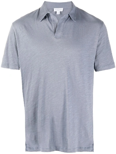 Shop Sunspel Short Sleeve Polo Shirt In Blue