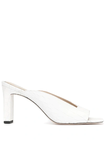 Shop Paige Lena Crocodile Embossed Mules In White