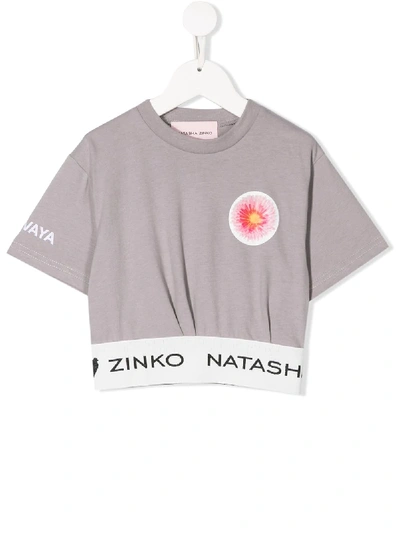 Shop Natasha Zinko Logo Cropped T-shirt In Grey