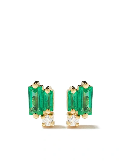 Suzanne Kalan 18kt Yellow Gold Fireworks Emerald And Diamond Studs In Yellow Gold