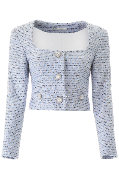Shop Alessandra Rich Tweed Short Jacket In Light Blue (light Blue)