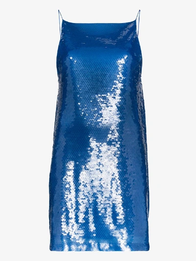 Shop Eckhaus Latta Low Back Sequin Slip Dress In Blue