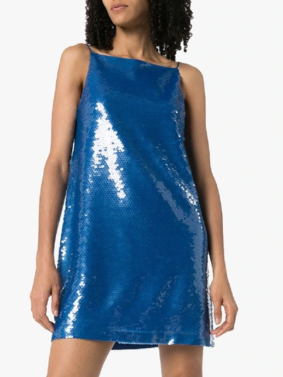 Shop Eckhaus Latta Low Back Sequin Slip Dress In Blue