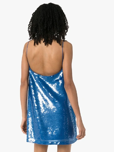 Shop Eckhaus Latta Low Back Sequin Slip Dress In Blue
