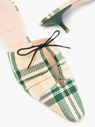 Shop Rosie Assoulin Neutral And Green 30 Pleated Plaid Ballerina Mules In Neutrals