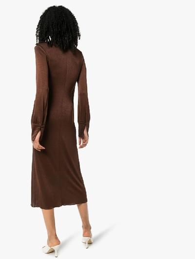 Shop Dodo Bar Or Deep V-neck Dropped Waist Midi Dress In Brown