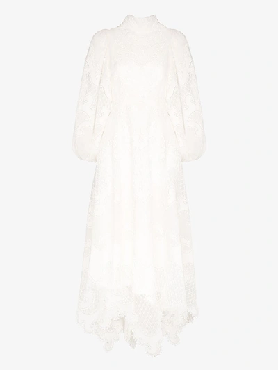 Shop Zimmermann Brightside Embroidered Midi Dress In White