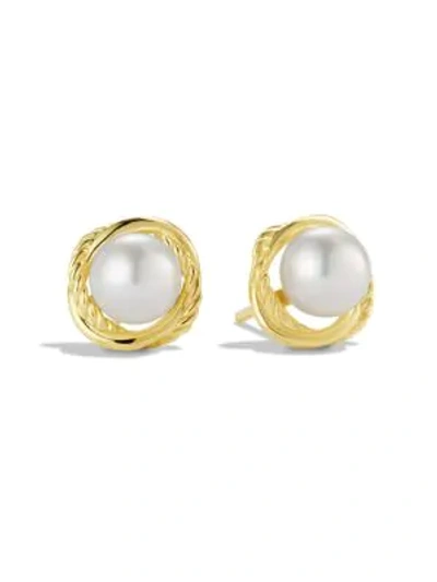 Shop David Yurman Infinity Earrings With Pearls In Gold