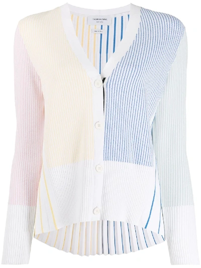 Shop Thom Browne Striped Pleated Cardigan In White