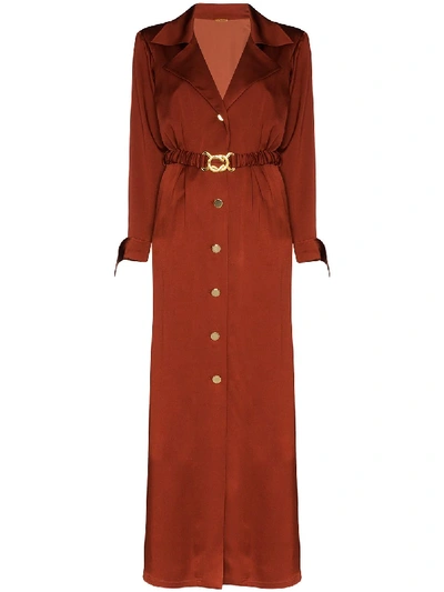 Shop Dodo Bar Or Belted Button-up Maxi Dress In Red