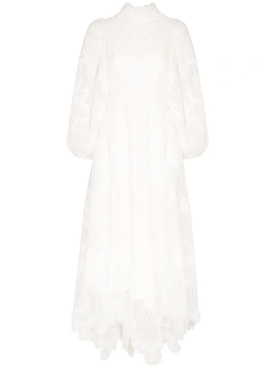 Shop Zimmermann Brightside Embroidered Midi Dress  In White