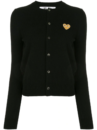 Shop Comme Des Garçons Play Embroidered Logo Patch Cardigan In Black