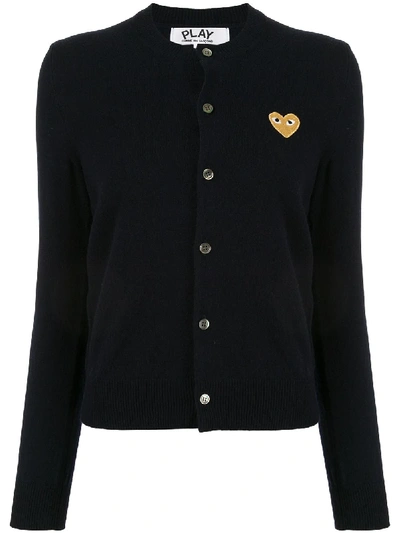 Shop Comme Des Garçons Play Embroidered Heart Patch Cardigan In Blue