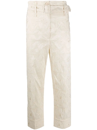 Shop Simone Rocha Embroidered Cropped Trousers In Neutrals