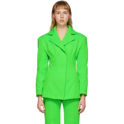 Shop Kwaidan Editions Green Sculptural Blazer In Neon Green