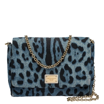 Pre-owned Dolce & Gabbana Blue Leopard Printed Denim Shoulder Bag