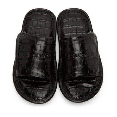 Shop Balenciaga Black Croc Slides In 1000 Black