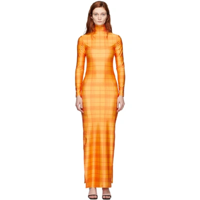 Shop Supriya Lele Orange High Slit Madras Dress In Madras Chec