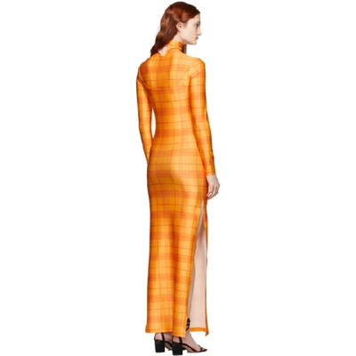 Shop Supriya Lele Orange High Slit Madras Dress In Madras Chec