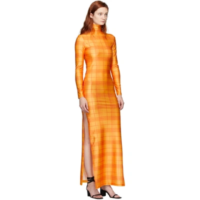 Shop Supriya Lele Orange High Slit Madras Dress In Madras Chec