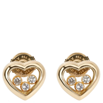 Pre-owned Chopard Happy Hearts Diamond 0.18 Ctw 18k Yellow Gold Earrings
