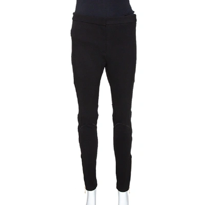 Pre-owned Versace Black Stretch Crepe Mesh Detail Trousers M