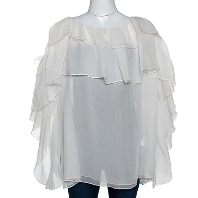 Pre-owned Chloé Milk Silk Chiffon Lace Shoulder Detail Blouse S In Cream
