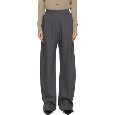 Shop Eftychia Grey Grandpa Worn Trousers In Dark Grey