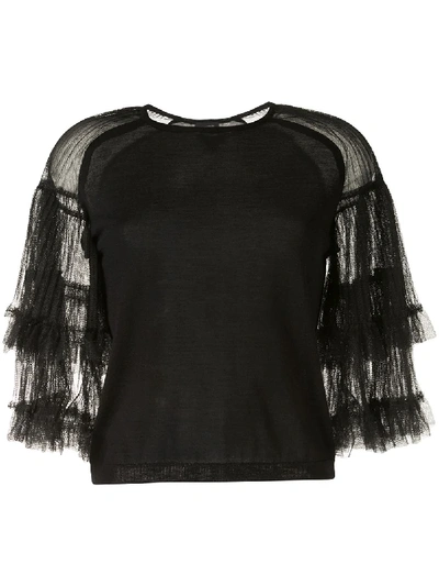 Shop Giambattista Valli Tulle-panelled Knitted Top In Black