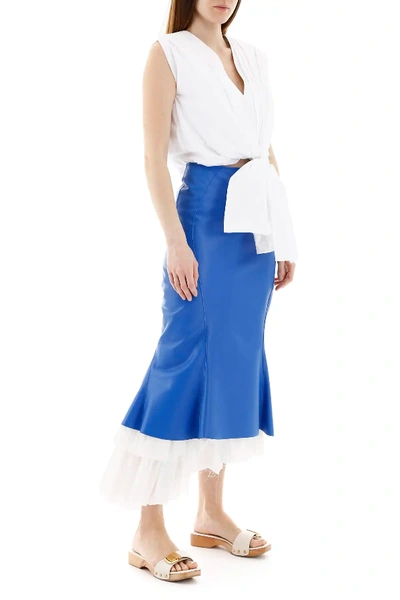 Shop Marni Leather Midi Skirt In Light Blue,white