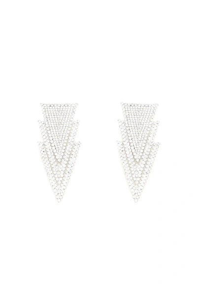 Shop Alessandra Rich Crystal Three Triangles Earrings In Silver