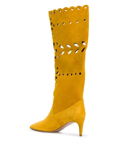 Shop Red Valentino Red(v) Laser-cut Suede Boots In Yellow