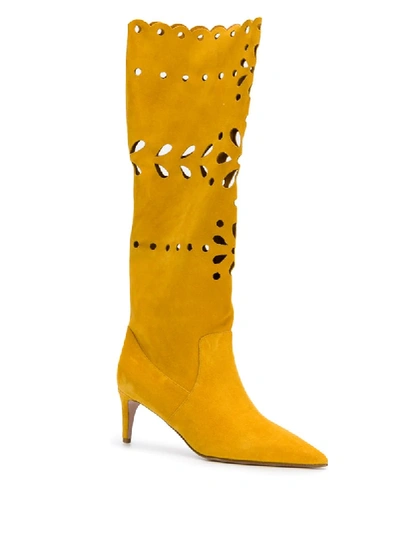 Shop Red Valentino Red(v) Laser-cut Suede Boots In Yellow