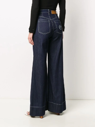 Shop Temperley London Fontana Contrast-stitch Wide-leg Jeans In Blue